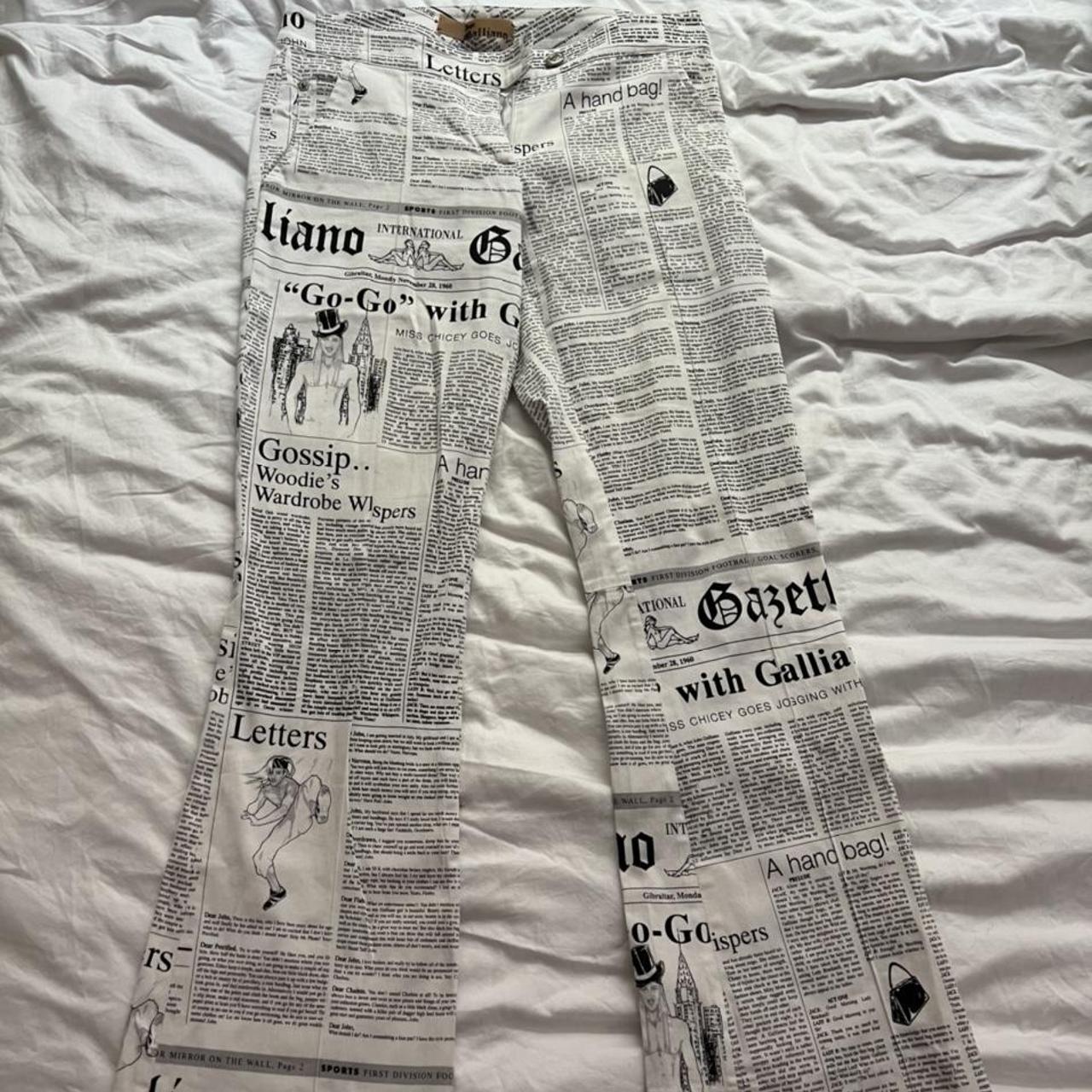 Vintage John Galliano newspaper straight pants Mid... Depop