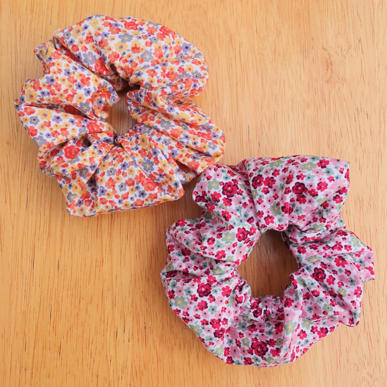 Floral Cotton Hair Scrunchies Set of 2 Handmade Set... - Depop