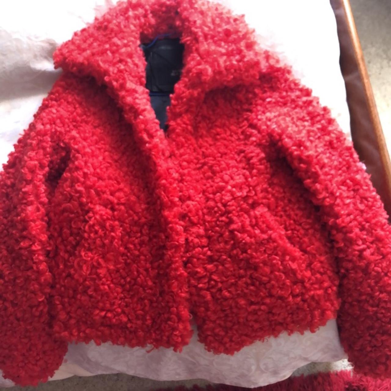 River island red hot sale teddy coat