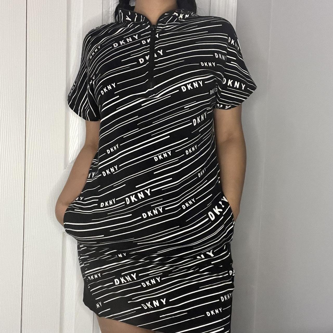 DKNY Mini logo sports dress. Black and white size small Depop