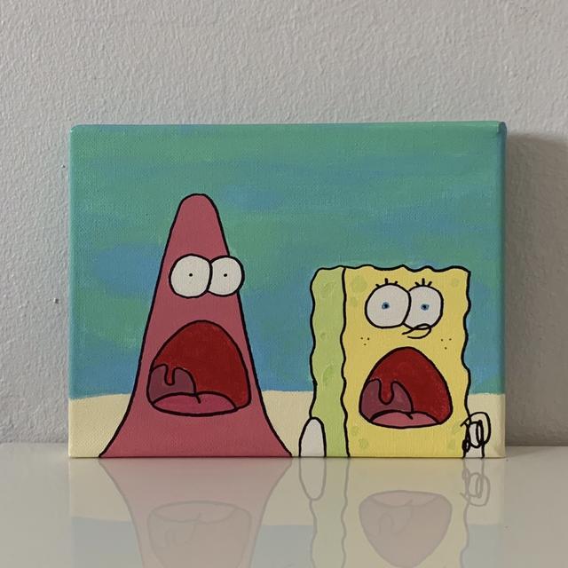 spongebob and patrick acrylic painting 6 x8 Depop