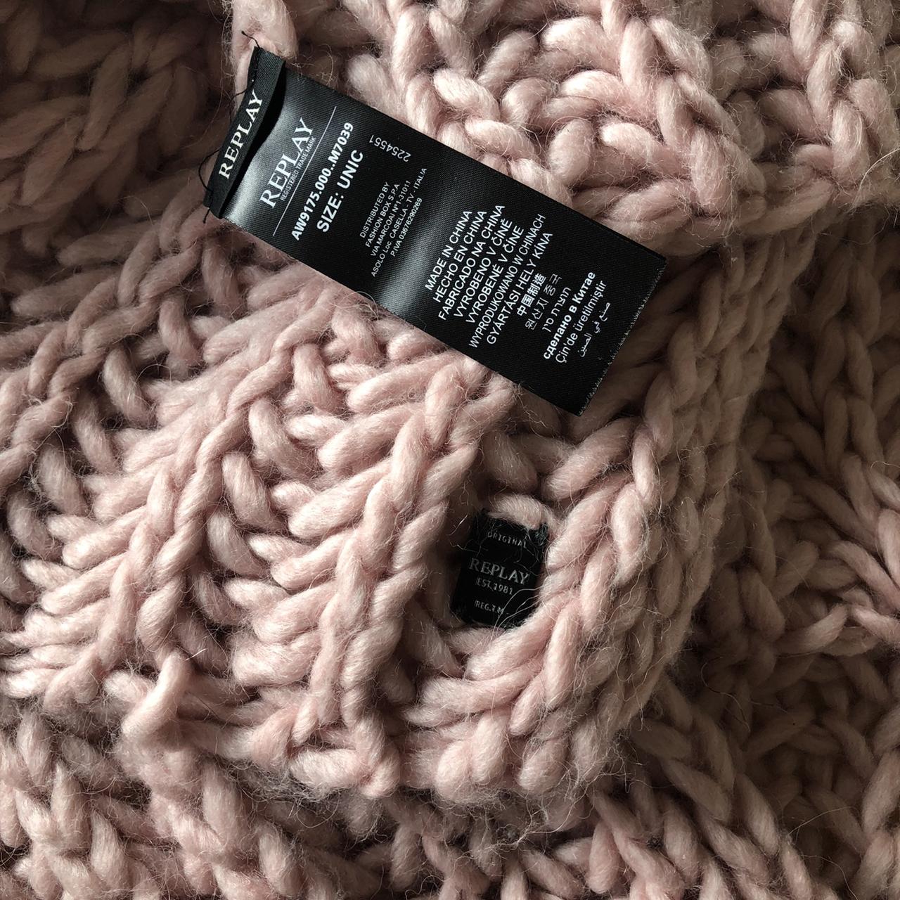REPLAY SCARF CHUNKY KNITTED PINK WOOL SHAWL Wool,... Depop
