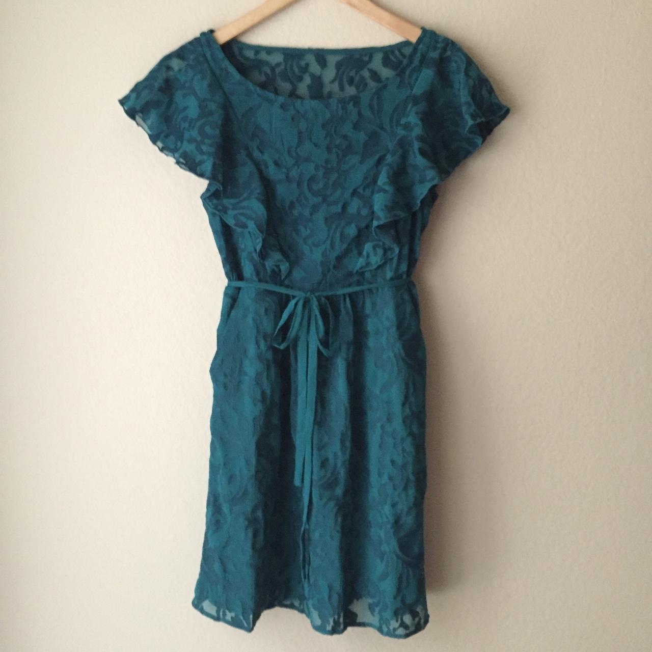 Anthropologie Women's Green and Blue Dress | Depop