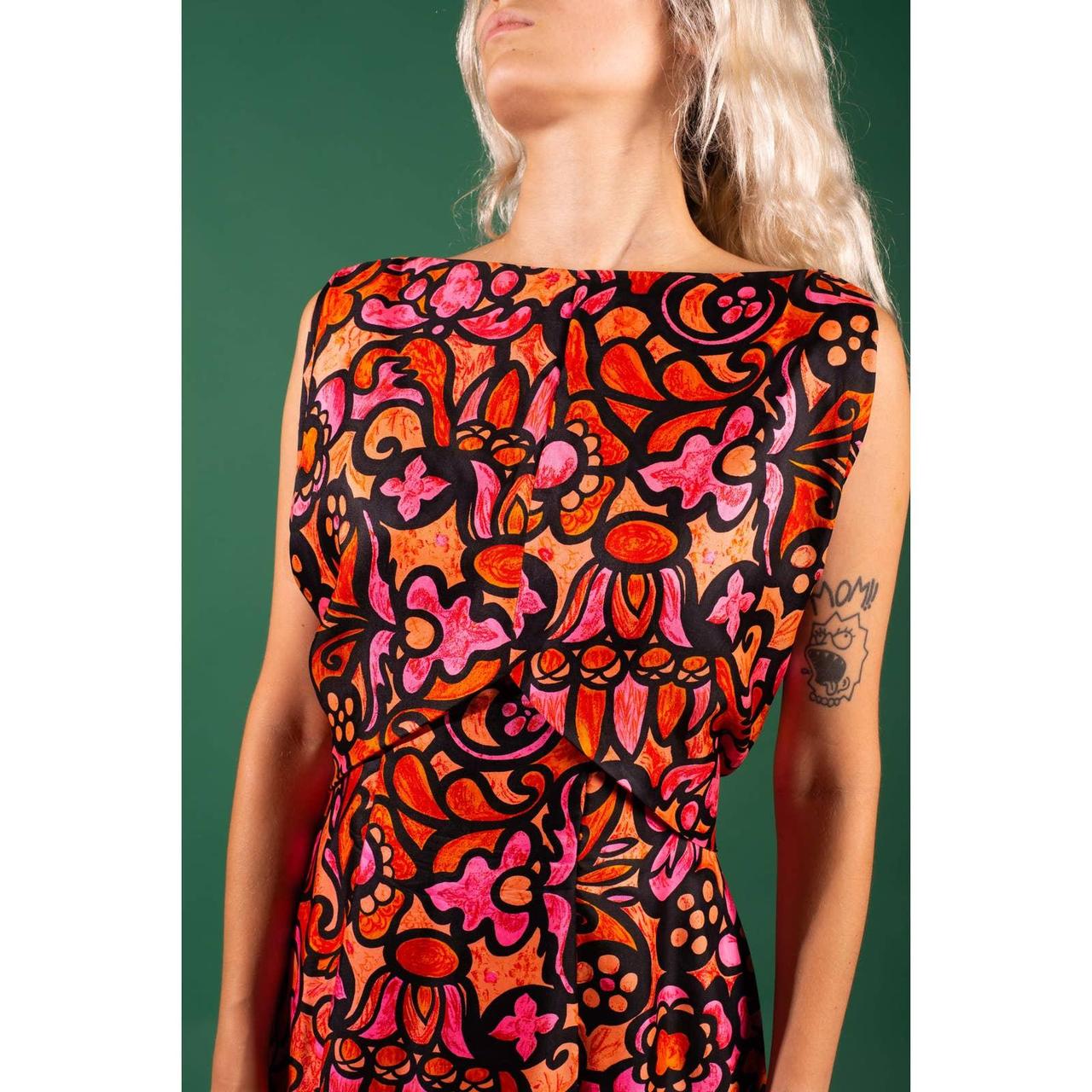 1960s Vintage Red and Orange Floral Print Dress 60s... Depop