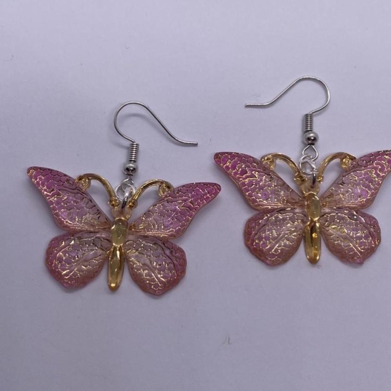 Pink Butterfly Earrings! Made With Acrylic - Depop