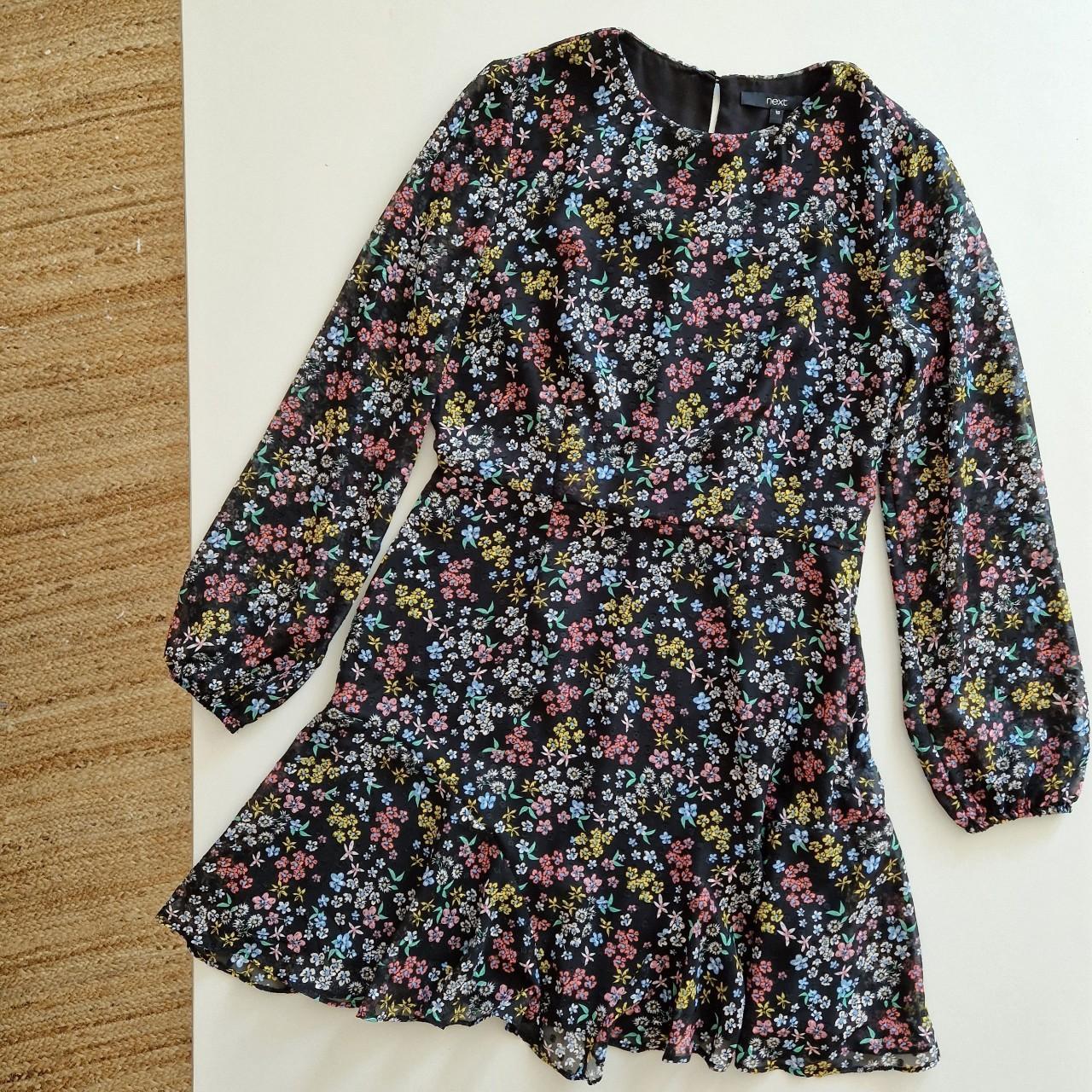 Next floral chiffon long sleeved mini dress Size... - Depop