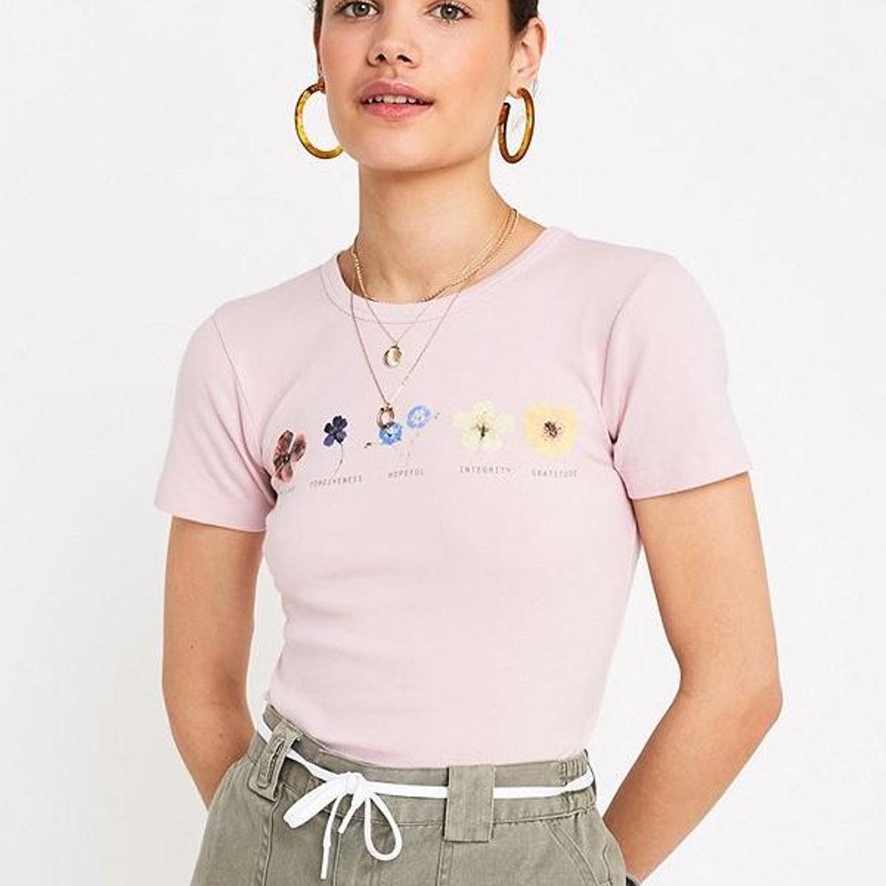 Urban Outfitters Light Pink Baby Tee With Flowers. - Depop