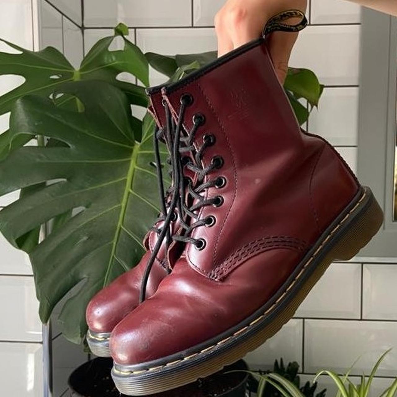 second hand cherry red doc martens in a size uk 4... - Depop