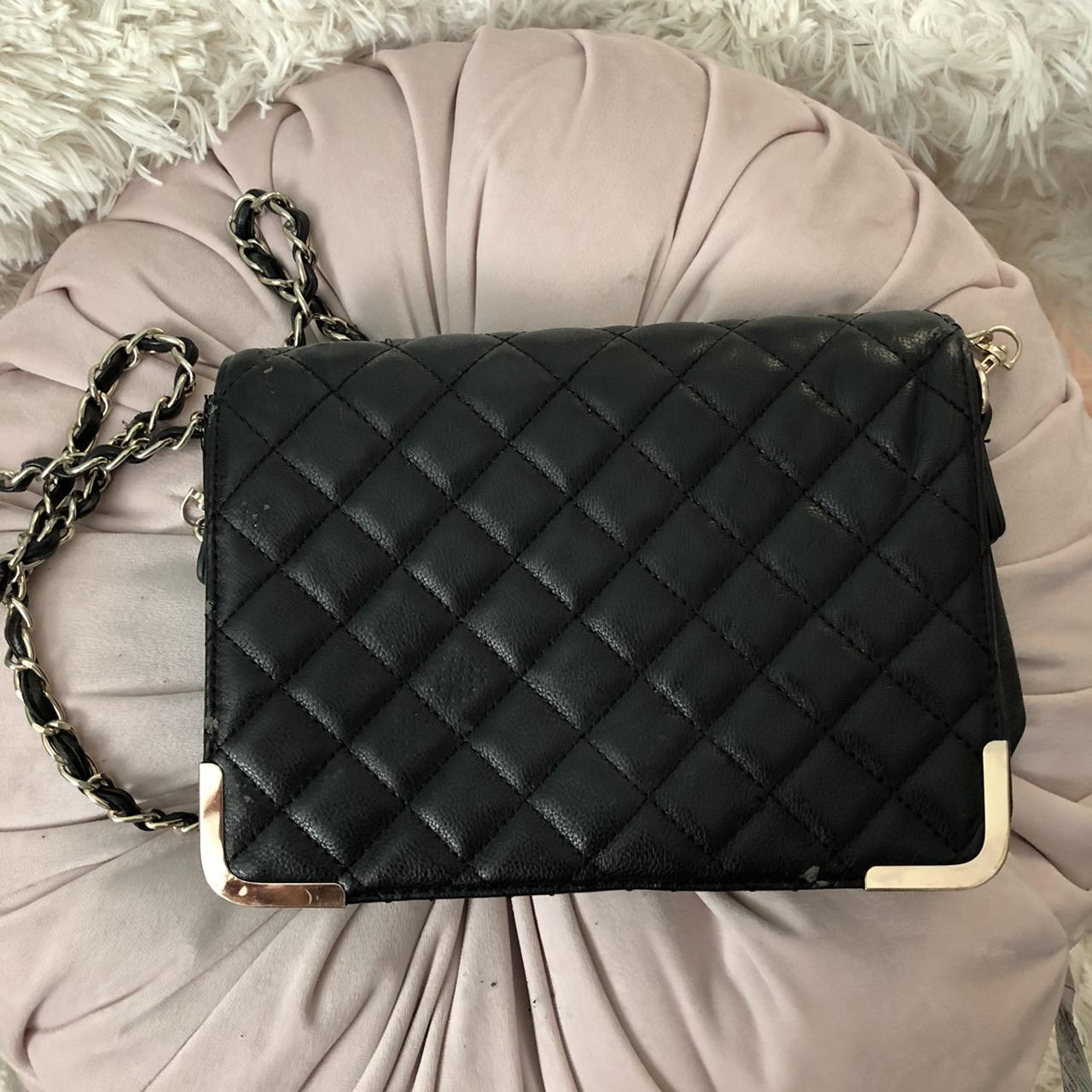 Forever 21 quilted black bag with chain strap... - Depop