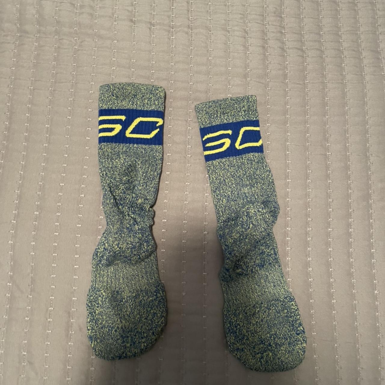 Under Armour Men's Yellow and Blue Socks Depop