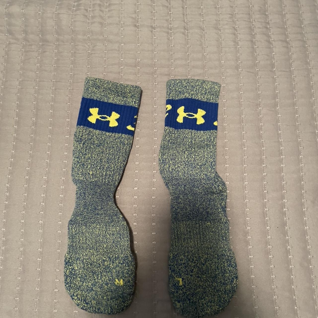 Under Armour Men's Yellow and Blue Socks Depop