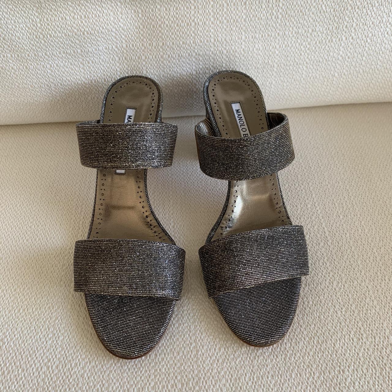 Manolo Blahnik Women's Gold and Silver Sandals Depop