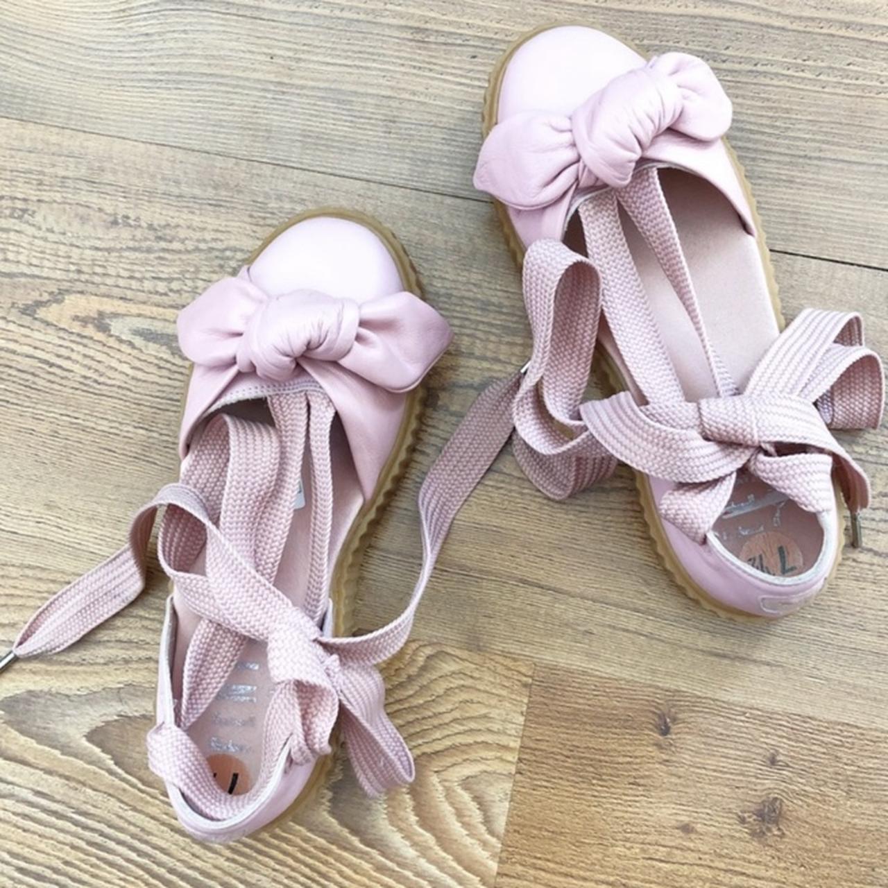 Fenty by Puma leather bow creeper sandals in pink. Depop