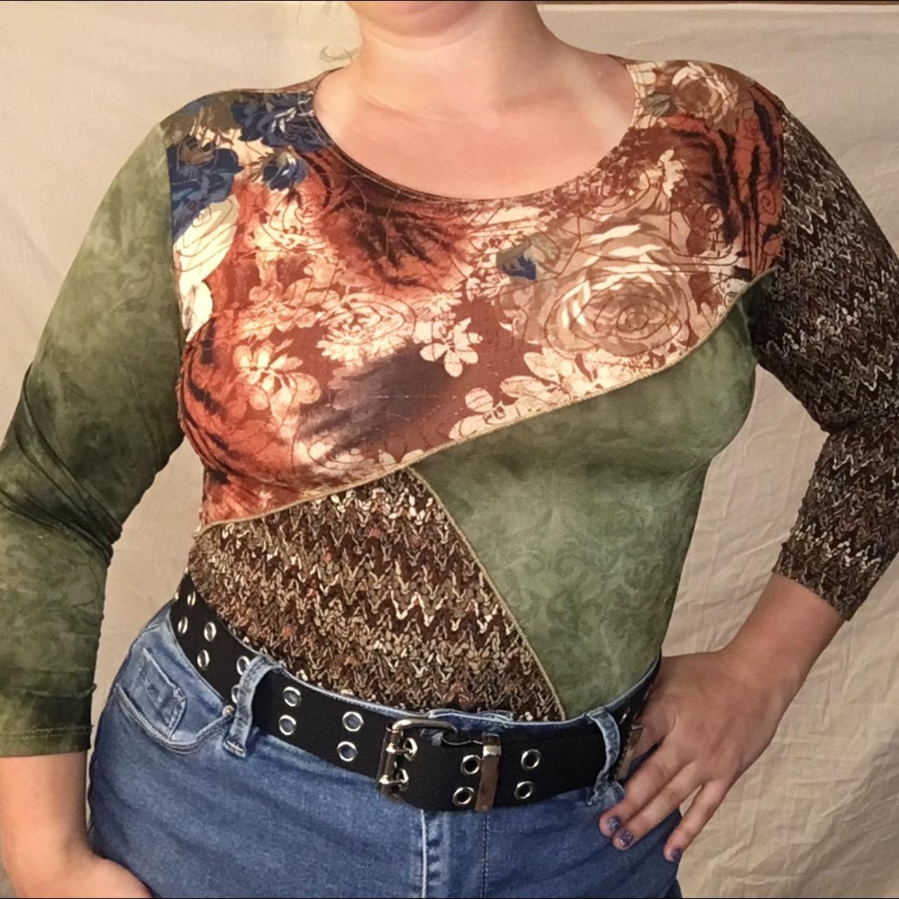 Women's Shirt - Multi - M – Patchwork multi patte… - image 1