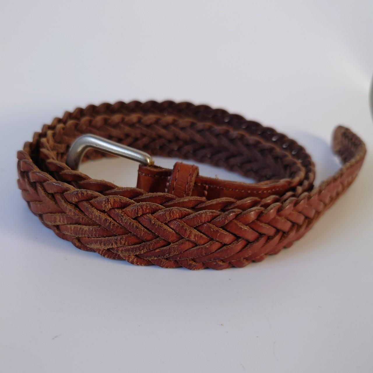 Women's brown woven leather belt. • Size XL. •... - Depop