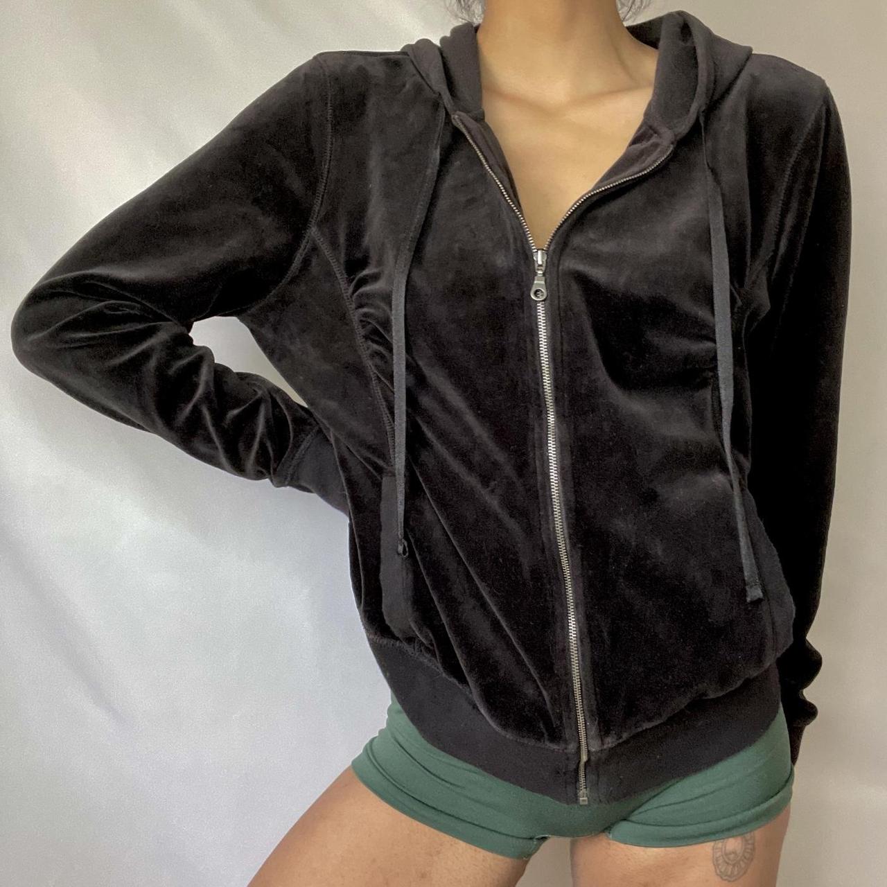 Y2K BLACK VELOUR JACKET a black full length velour... Depop