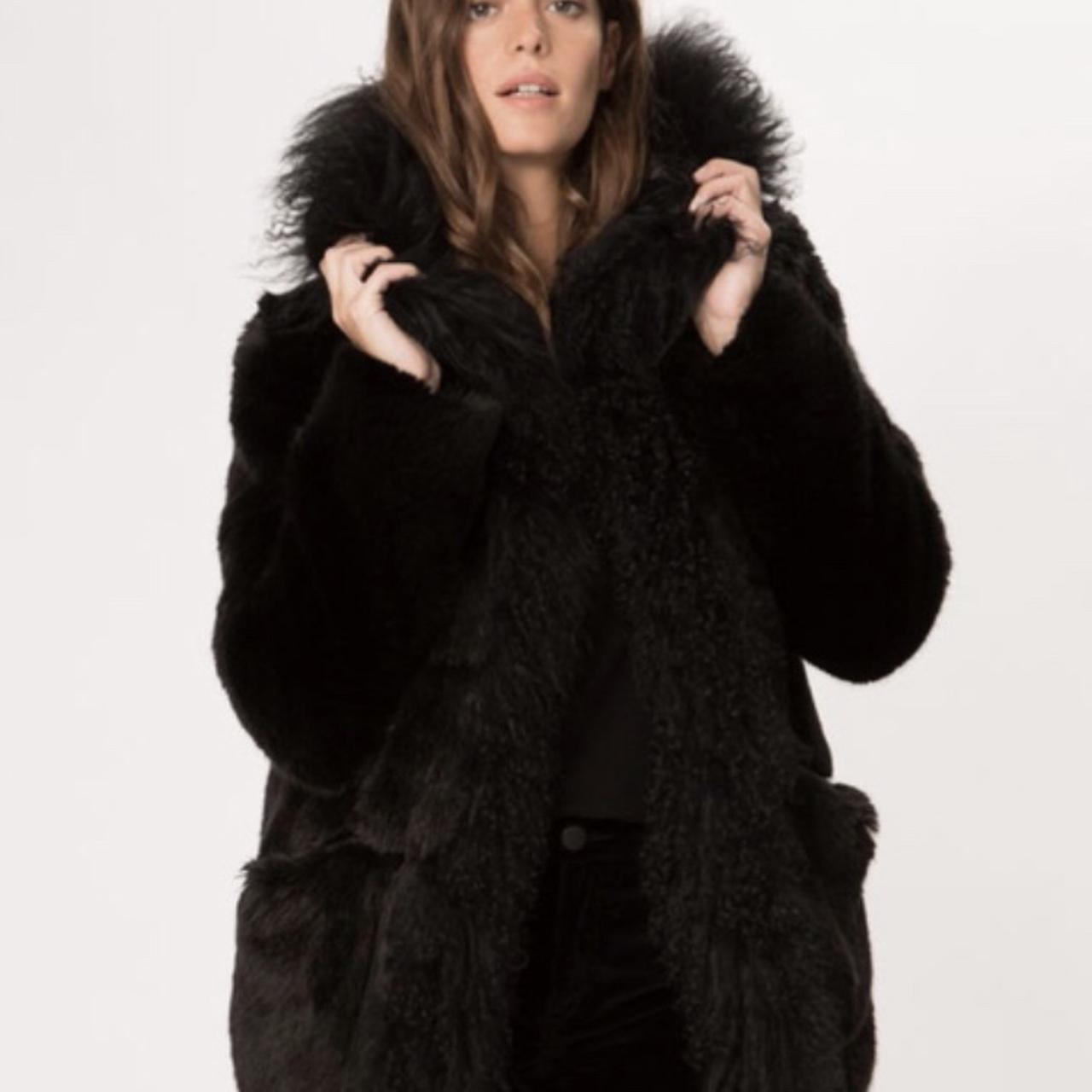 Maje Black Faux Fur Coat with shearling lining RRP... - Depop
