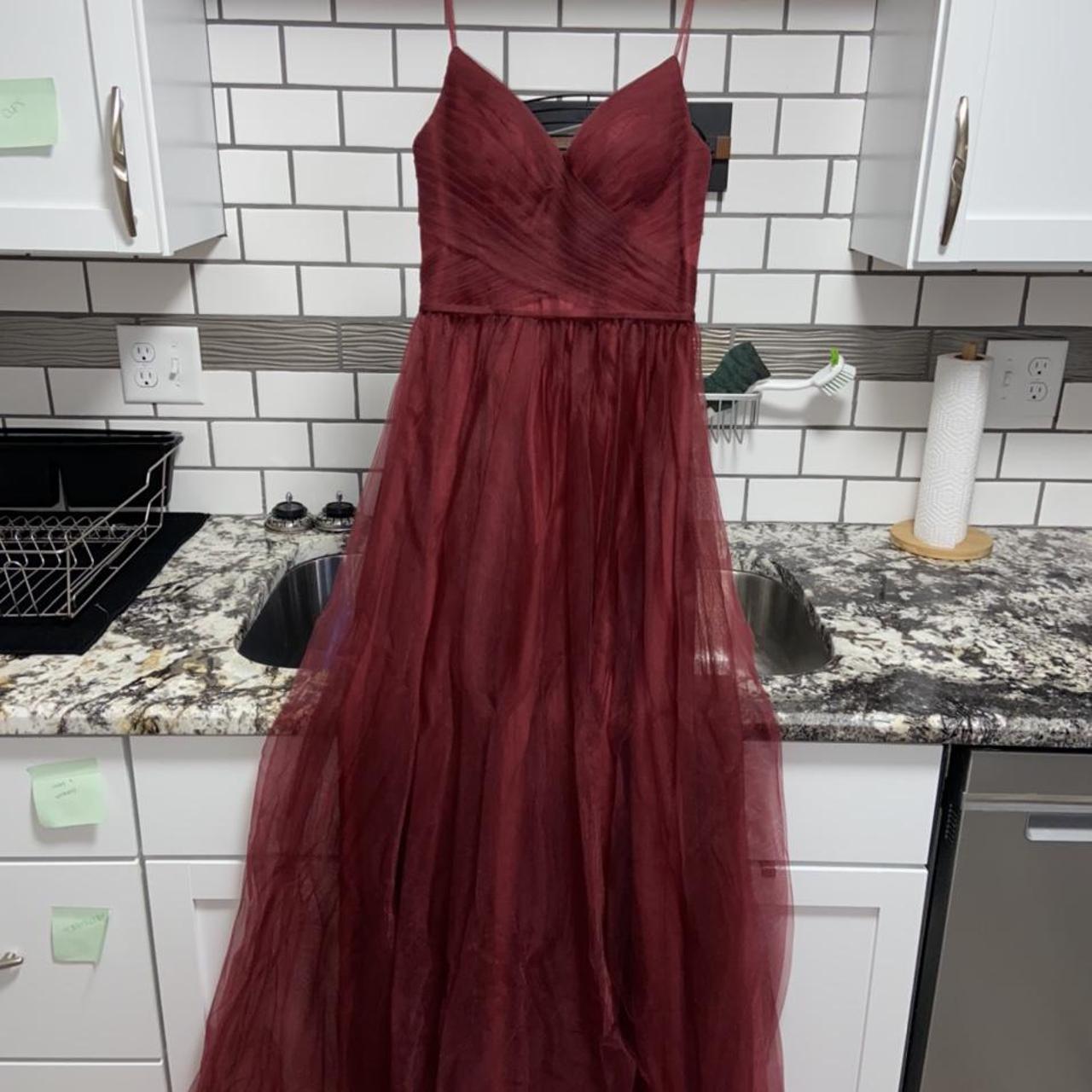 beautiful deep red prom/formal dress from von maur!!... Depop