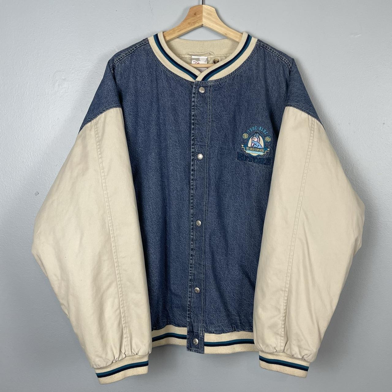 Vintage Y2k Disney Eeyore denim varsity jacket!... - Depop