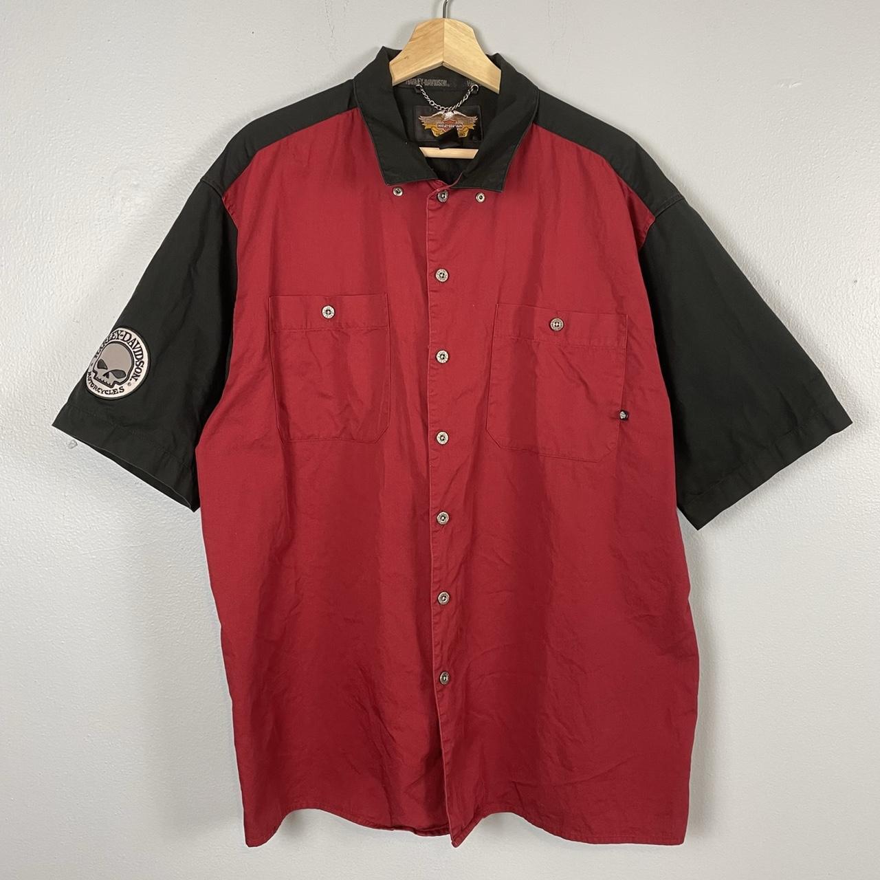 💀 Harley Davidson work shirt. Two tone red and black... - Depop