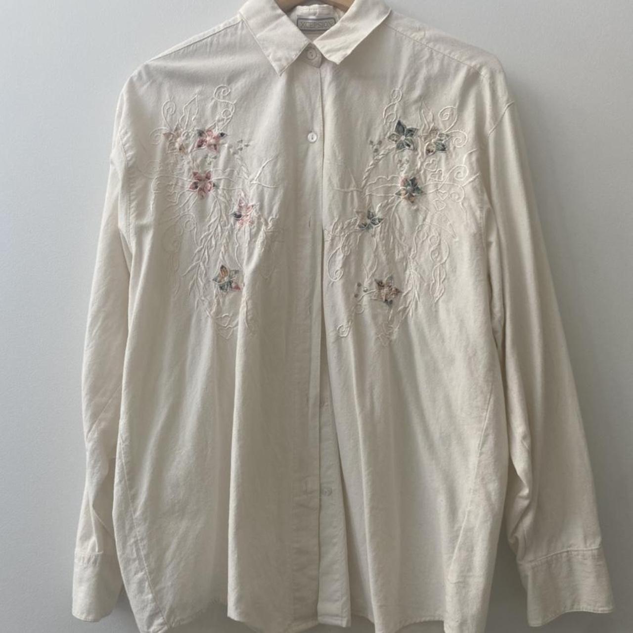 Vintage white floral shirt - size medium mens -... - Depop