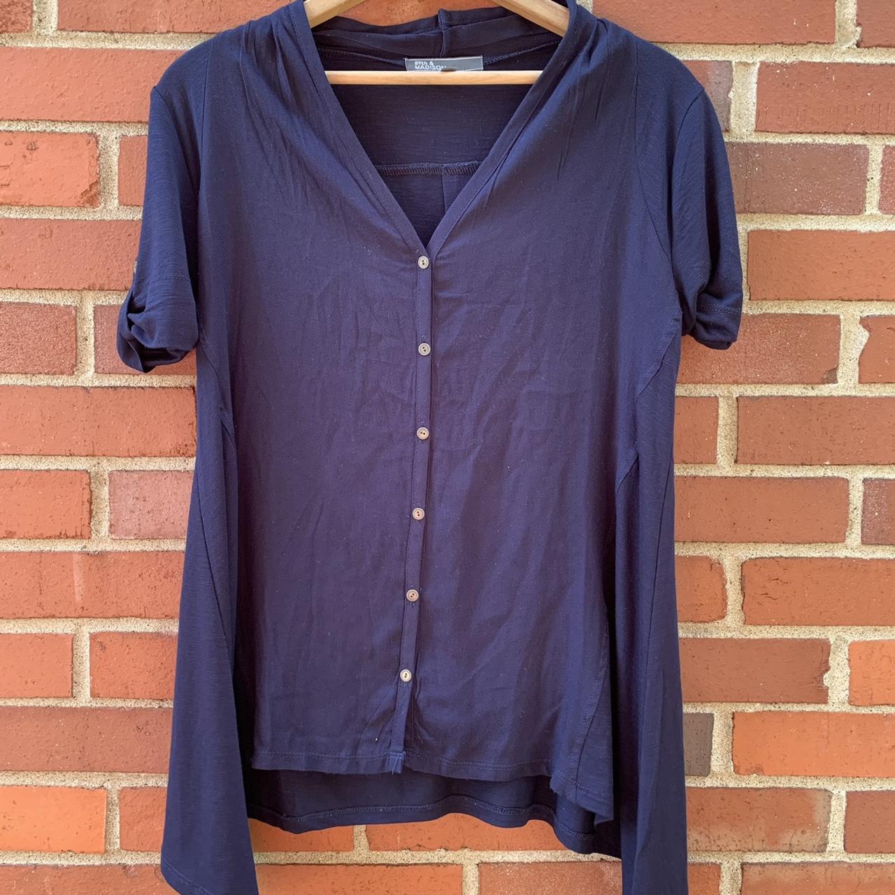 89th + Madison Women's Navy Blouse | Depop