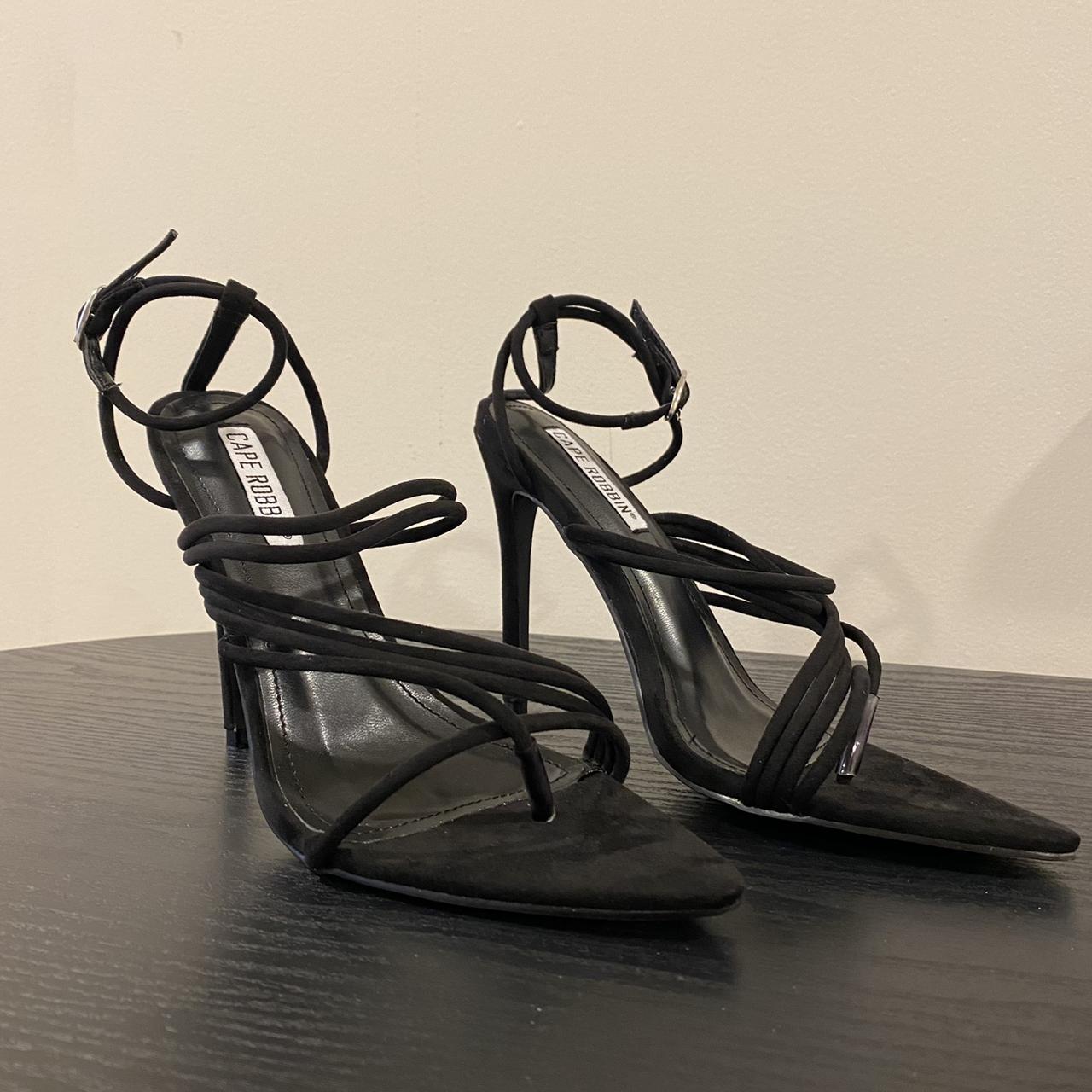 Pointy toed black strappy sandals. Buckle closure.... - Depop