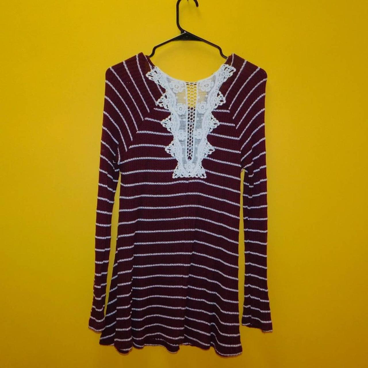 Womens Burgundy and White Shirt | Depop