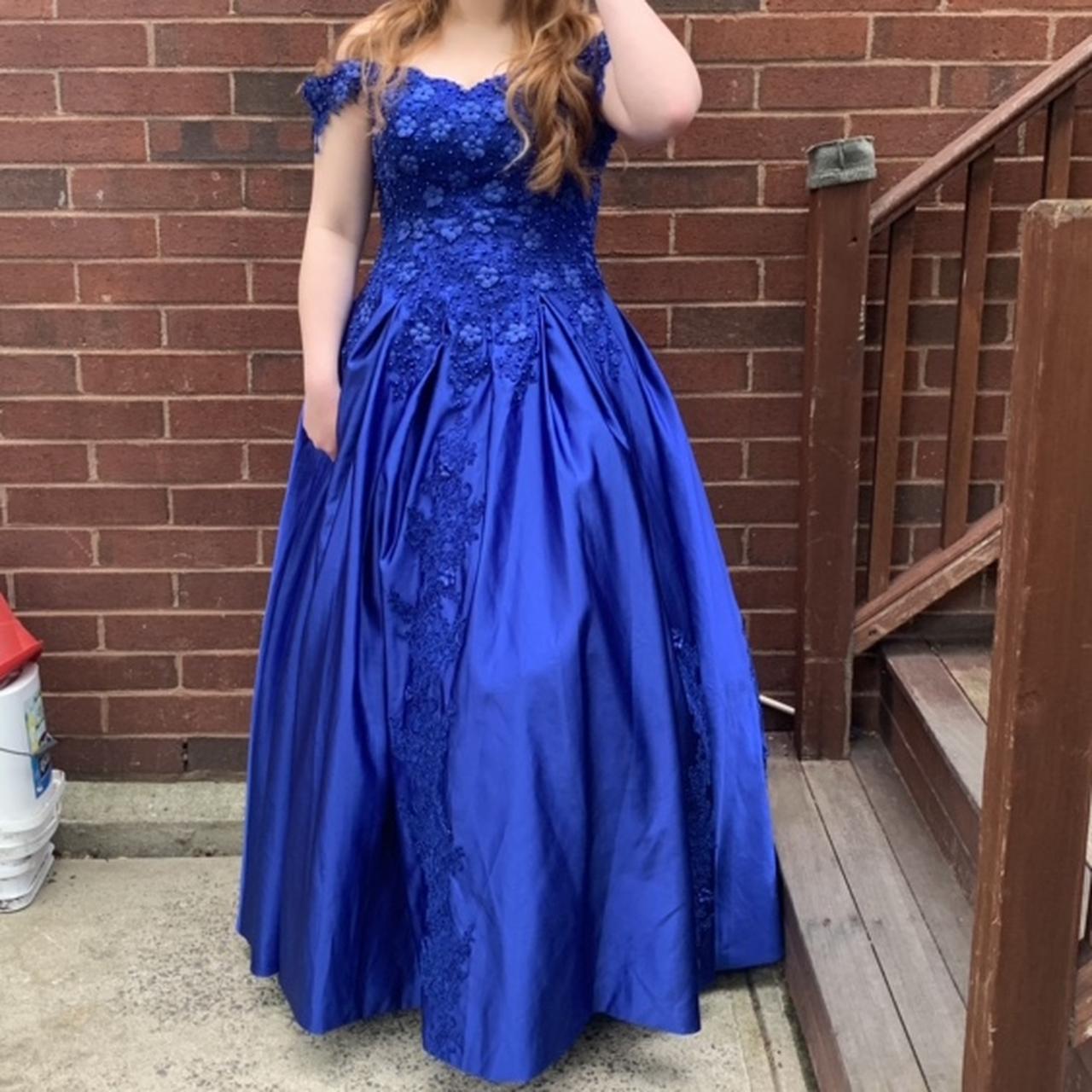 Off the shoulder royal blue ball gown prom dress! Depop