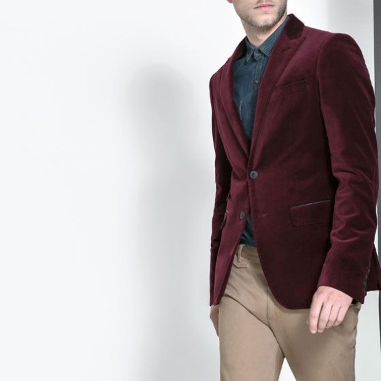 Zara burgundy Velvet Size EUR 56 Depop