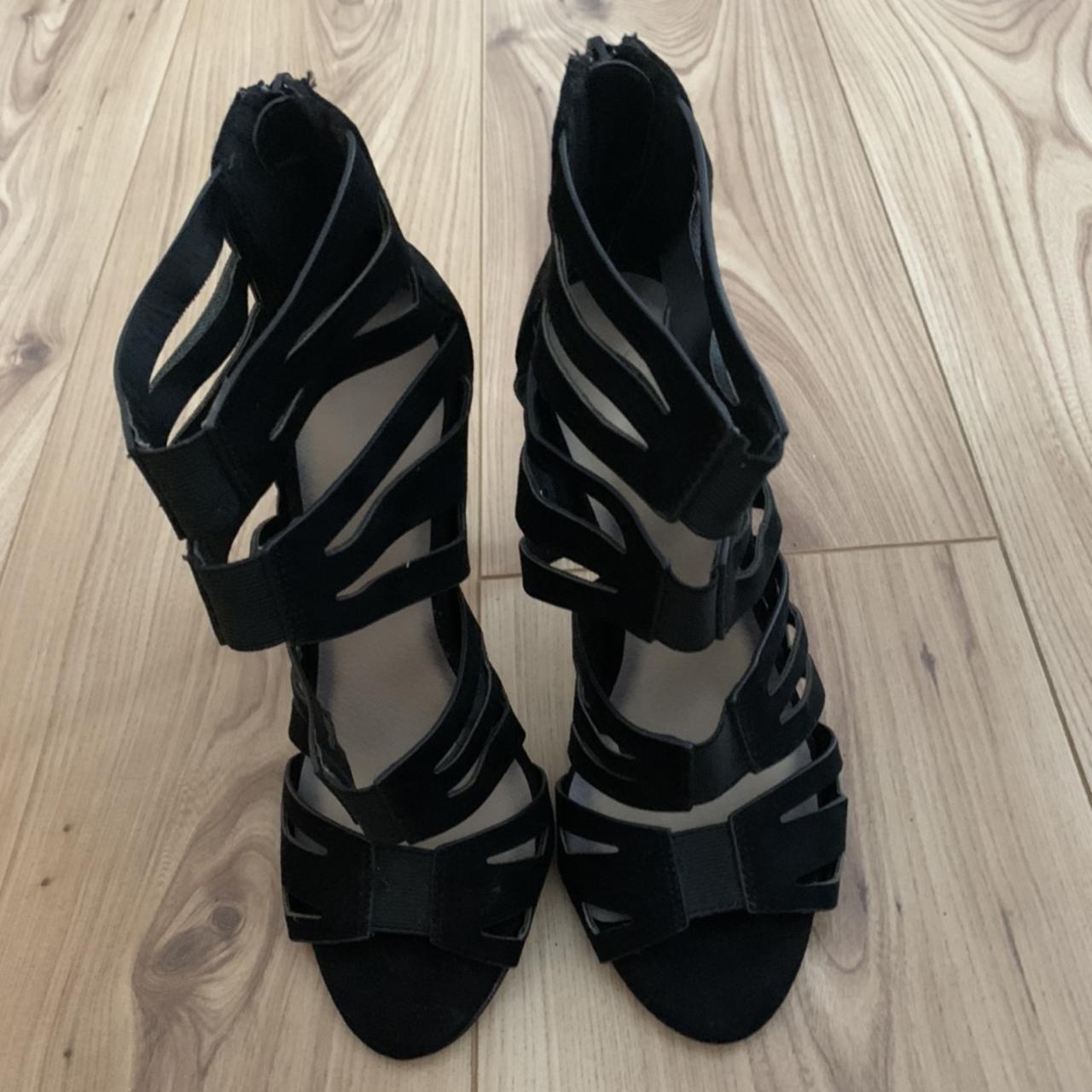 ASOS black strappy open toes stiletto heels in size... - Depop