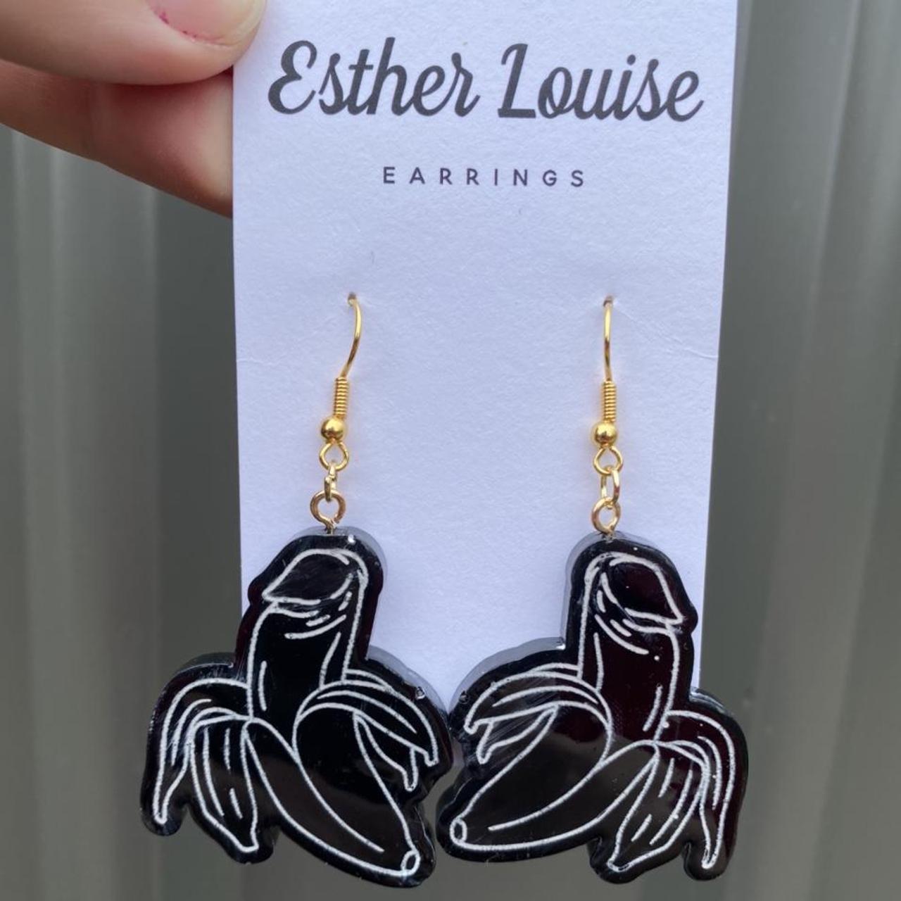 Handmade resin black dangle earrings, cheeky banana... Depop