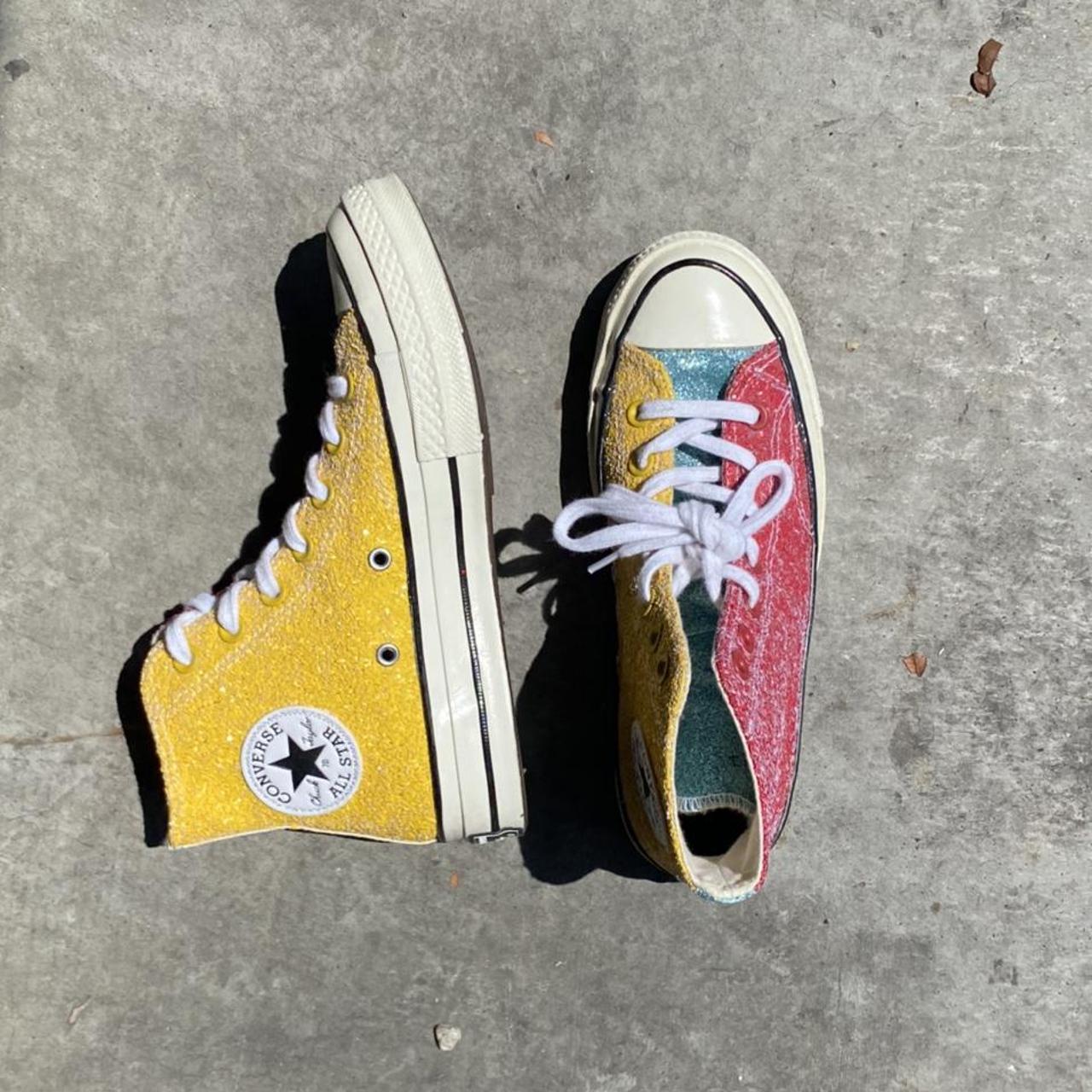Converse Women's Red and Yellow Trainers | Depop