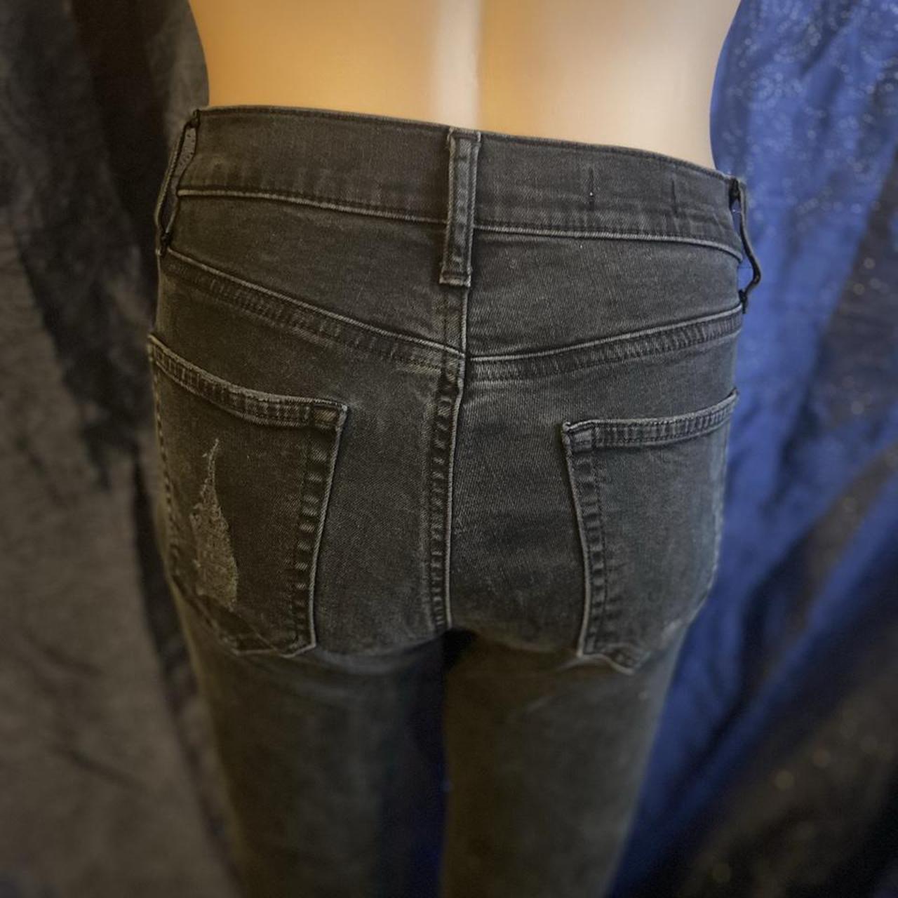 Vintage gap 1969 high rise skinny black ripped jeans... - Depop