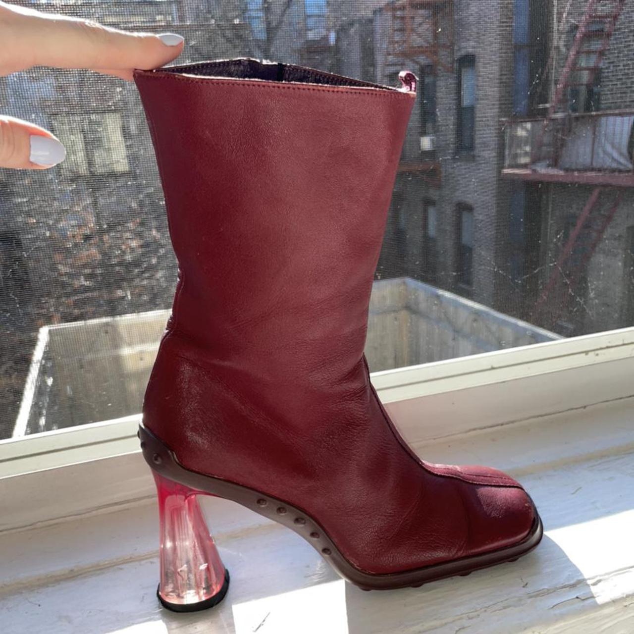 Weird little boots with an acrylic heel Square... - Depop