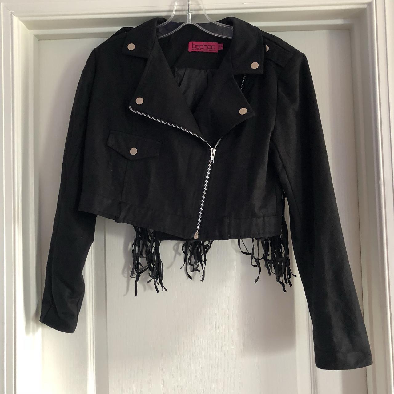 Cropped Biker Jacket With Fringe Detailing On Back Depop   P0 