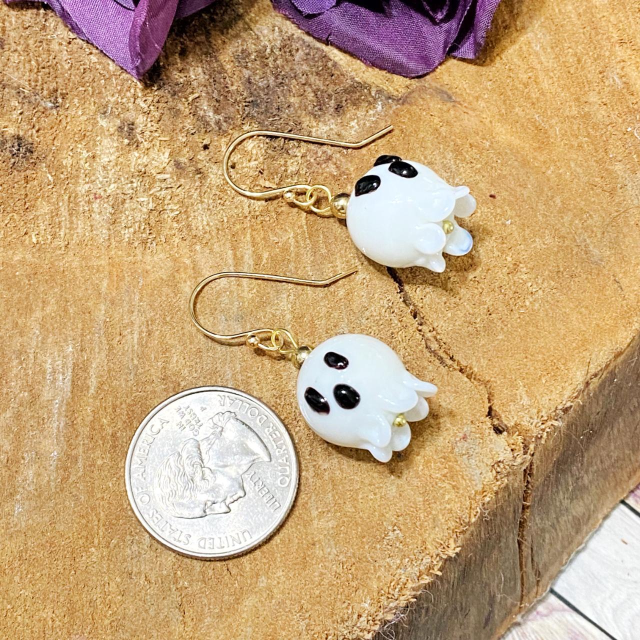 Ghost Glass Gold Halloween Dangle Earrings... - Depop