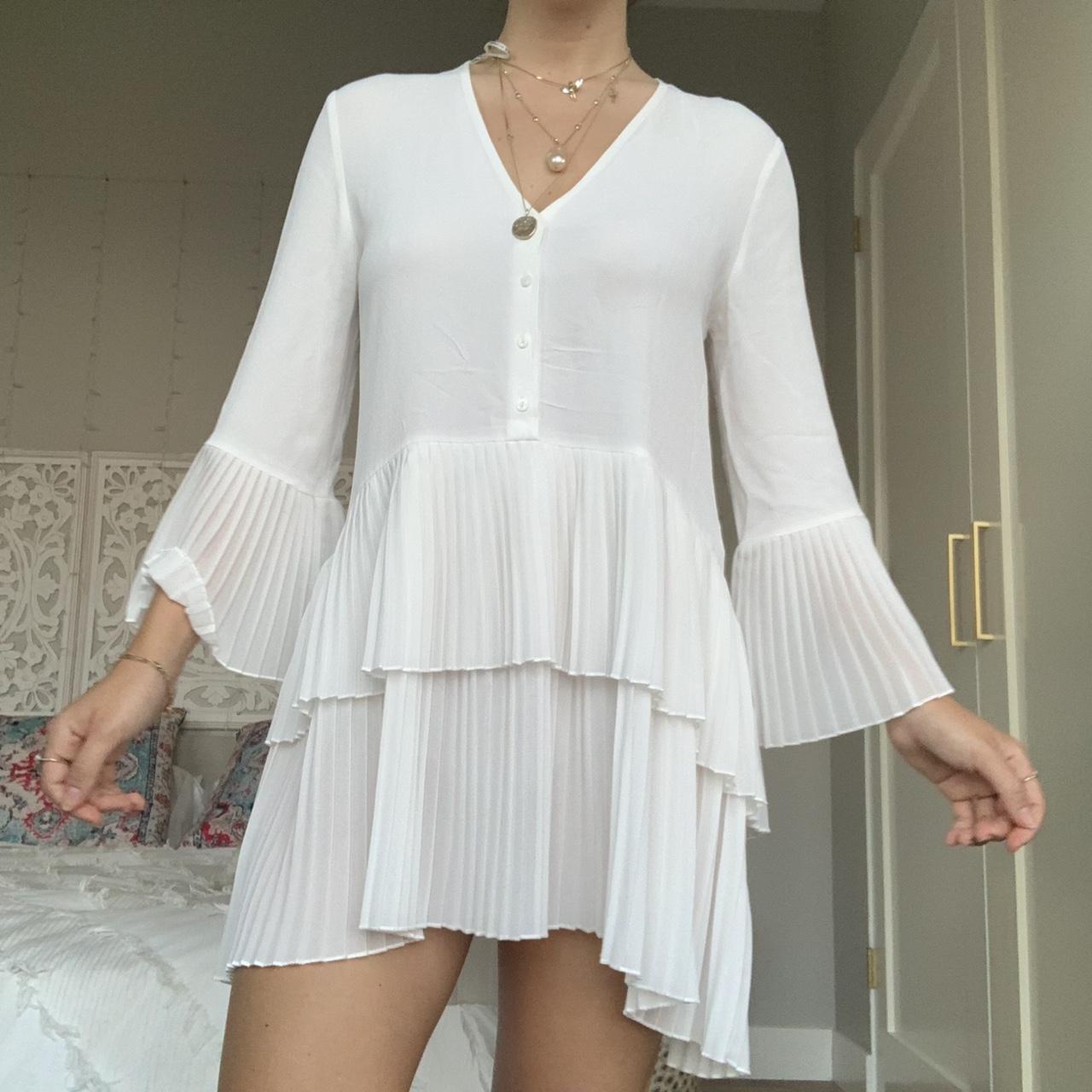 Zara pleated outlet white dress