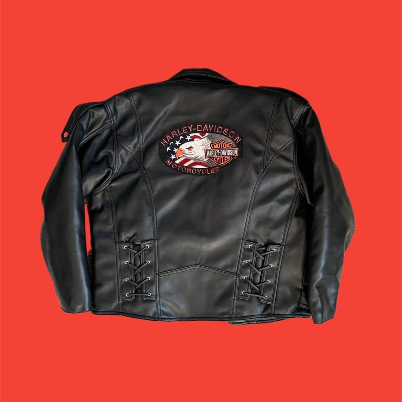 Harley Davidson New School Y2K Biker Pleather Jacket... - Depop