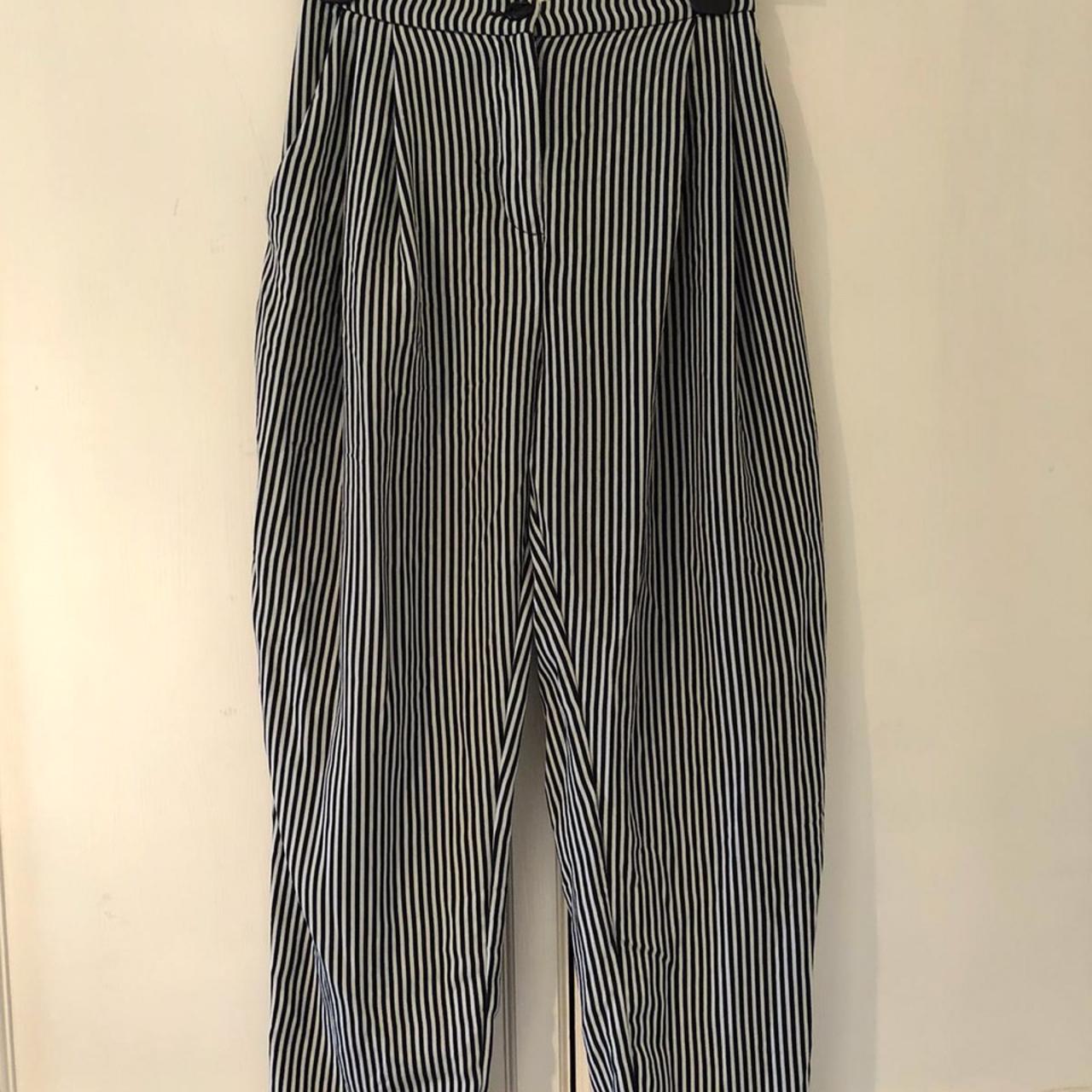 Striped black and white ankle length trousers. UK... - Depop