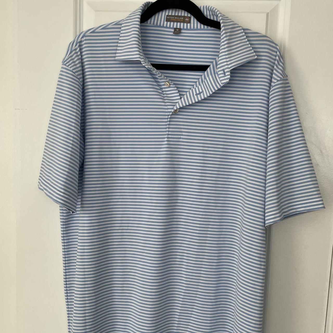 Peter Millar Men's Blue and White Polo-shirts | Depop
