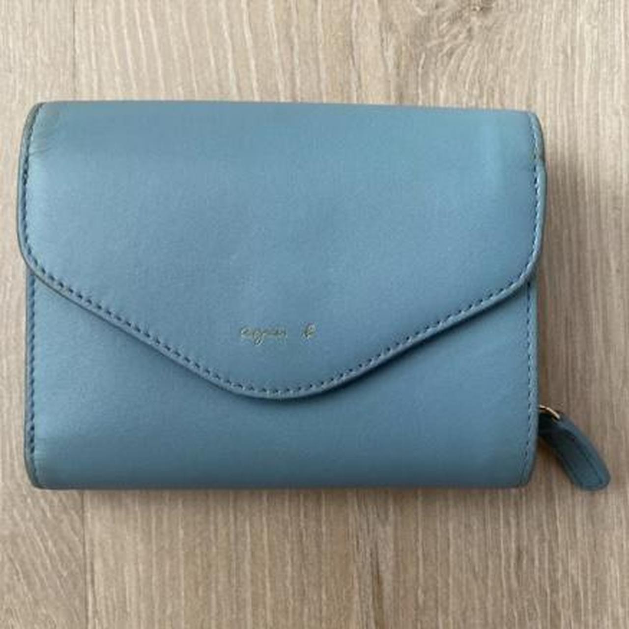 Agnès b. Voyage Flap Light Blue Leather Wallet - Depop