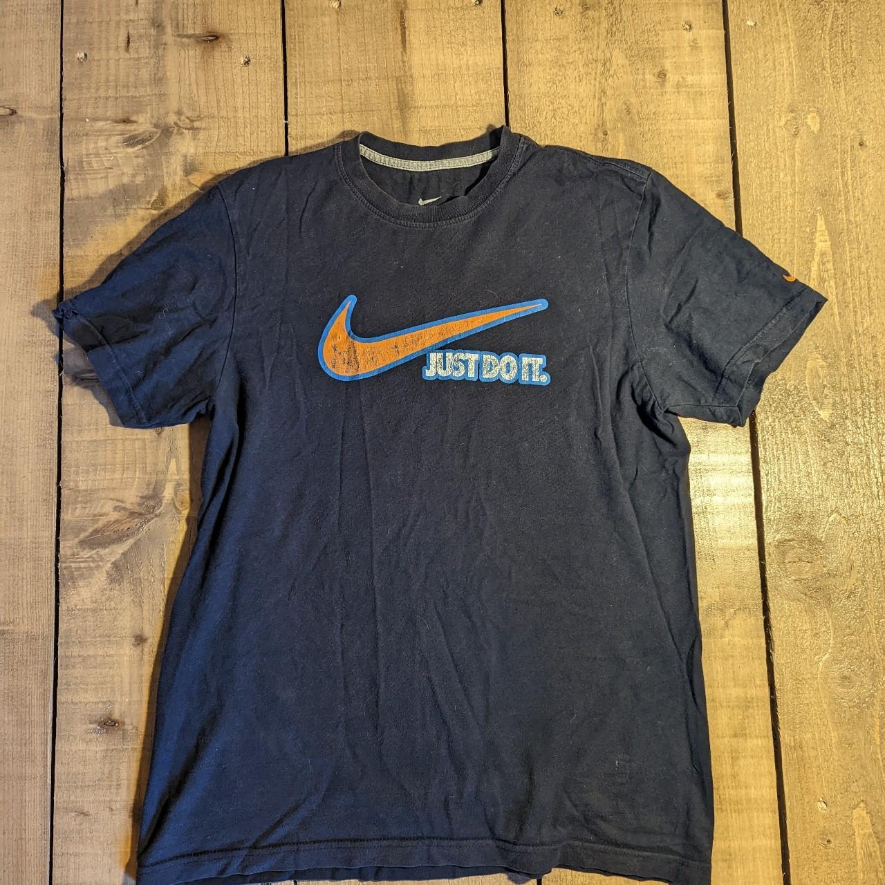 Nike Men's Navy and Orange T-shirt | Depop