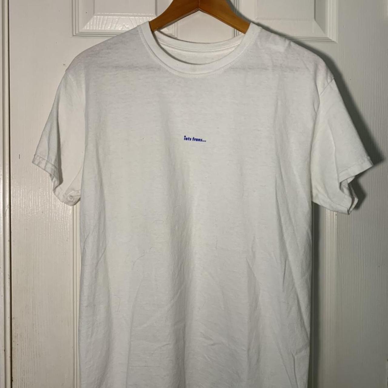 White iets frans t-shirt w/blue lettering Size:... - Depop