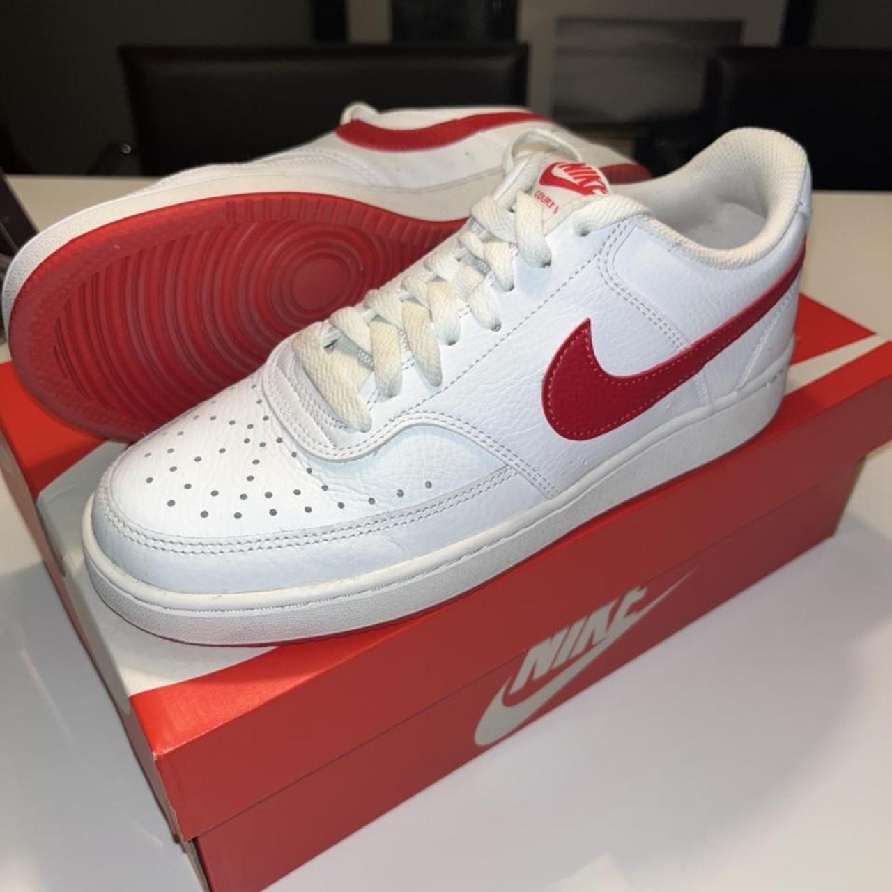 Nike Women's White and Red Trainers | Depop