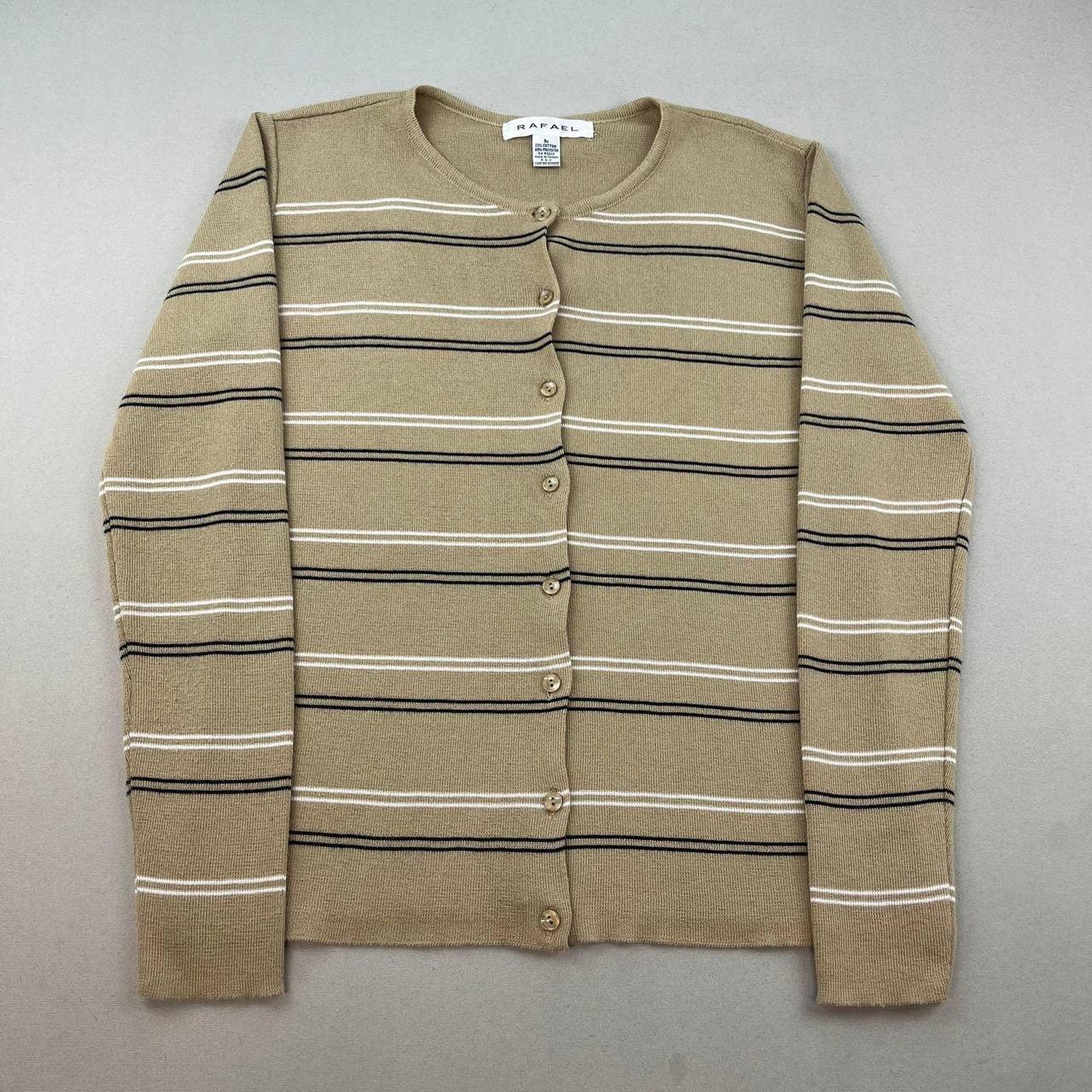 Rafael Striped Cardigan Sweater Womens Medium Tan... - Depop