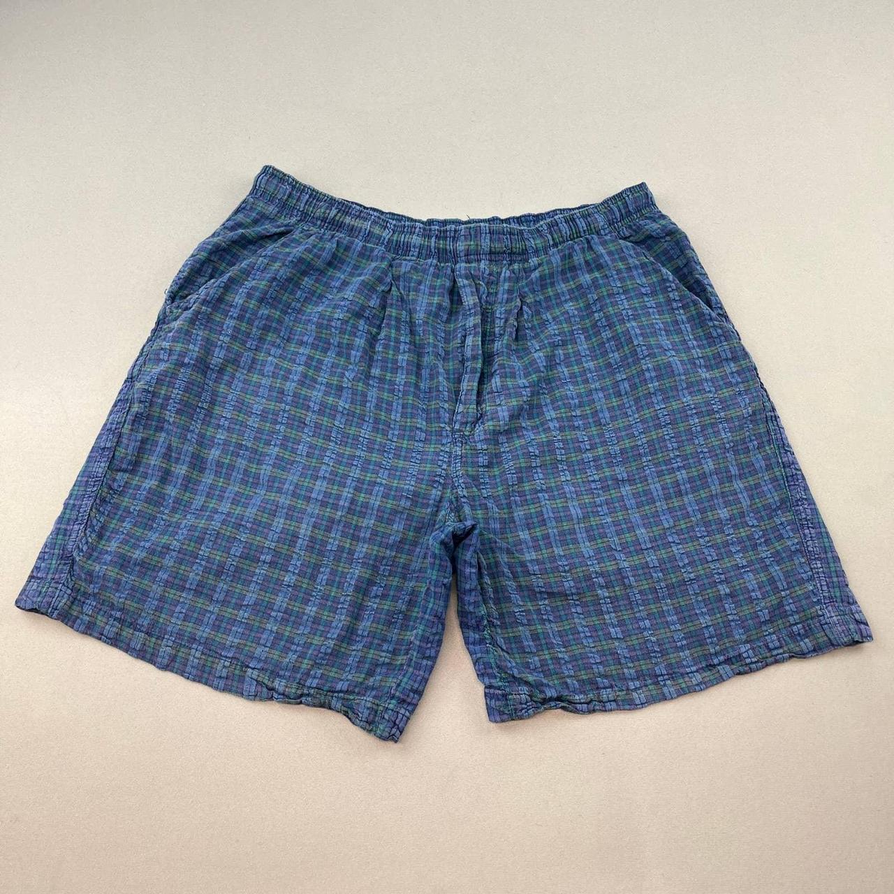 Vintage Plaid Board Shorts Mens Large Blue Maui... - Depop