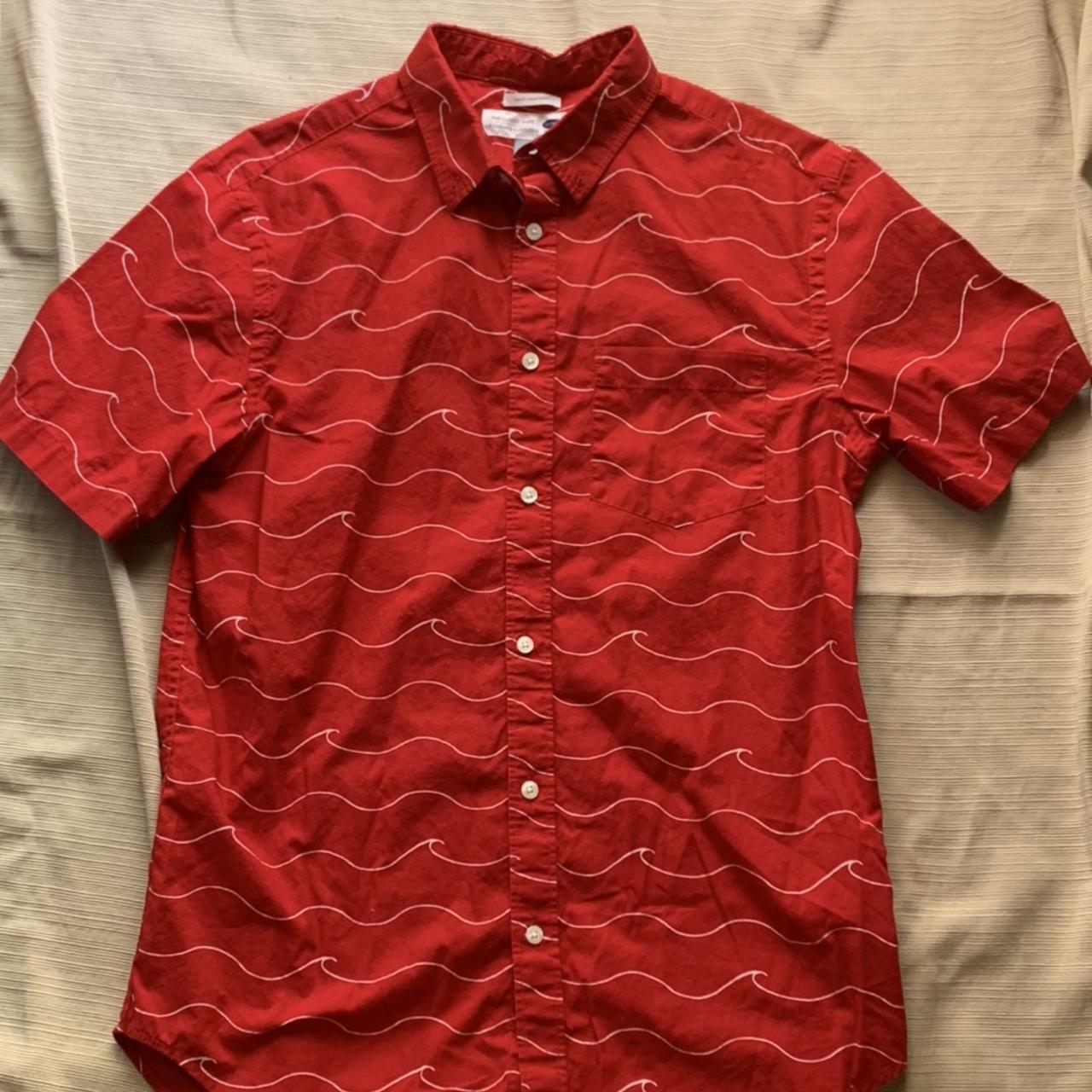 Old Navy Men's Red and White Shirt Depop