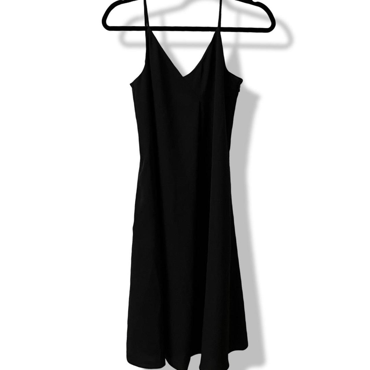 Uniqlo Sleeveless Black Midi Crepe Slip Dress Front... Depop