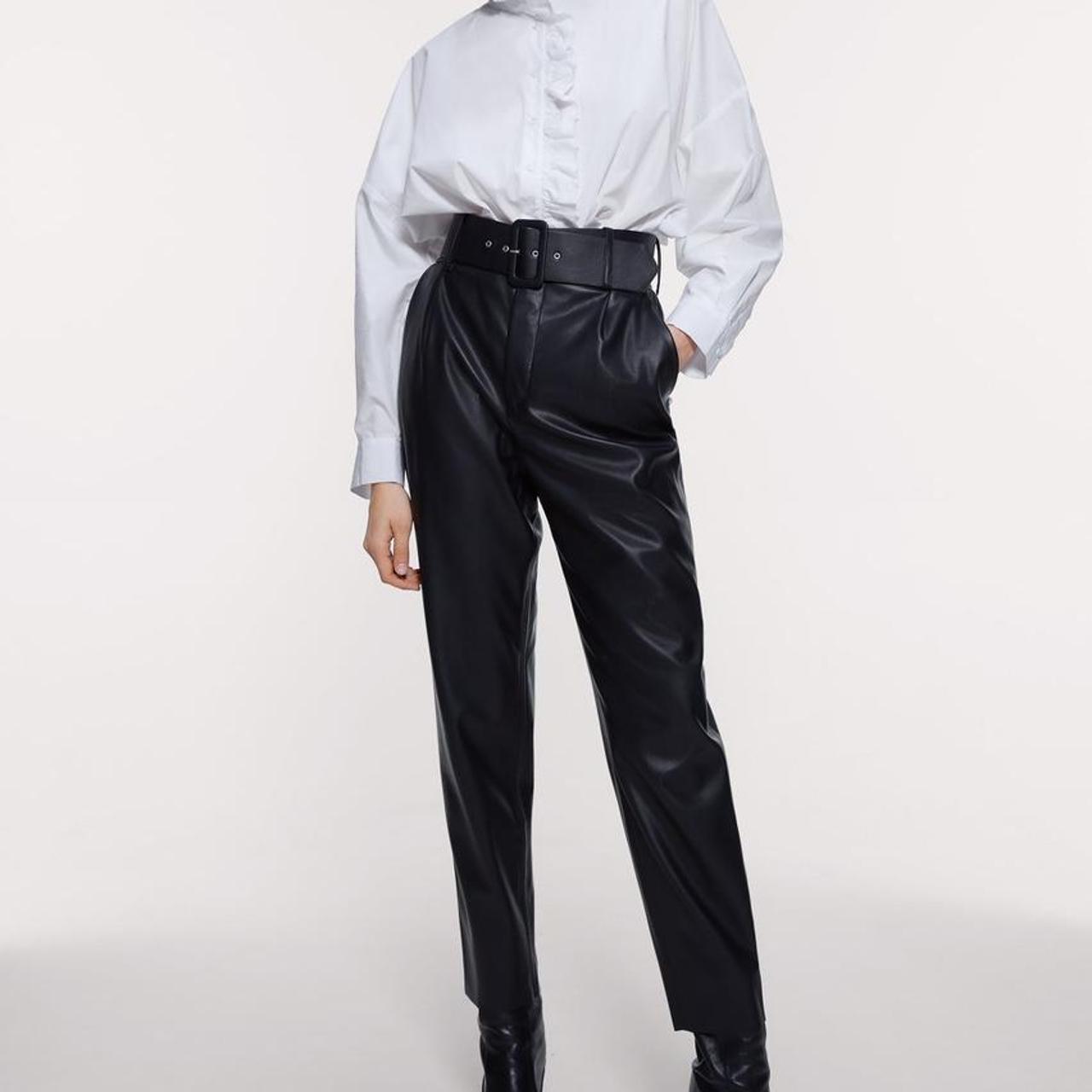 Zara trf 'extra long' faux leather trousers, size XS - Depop
